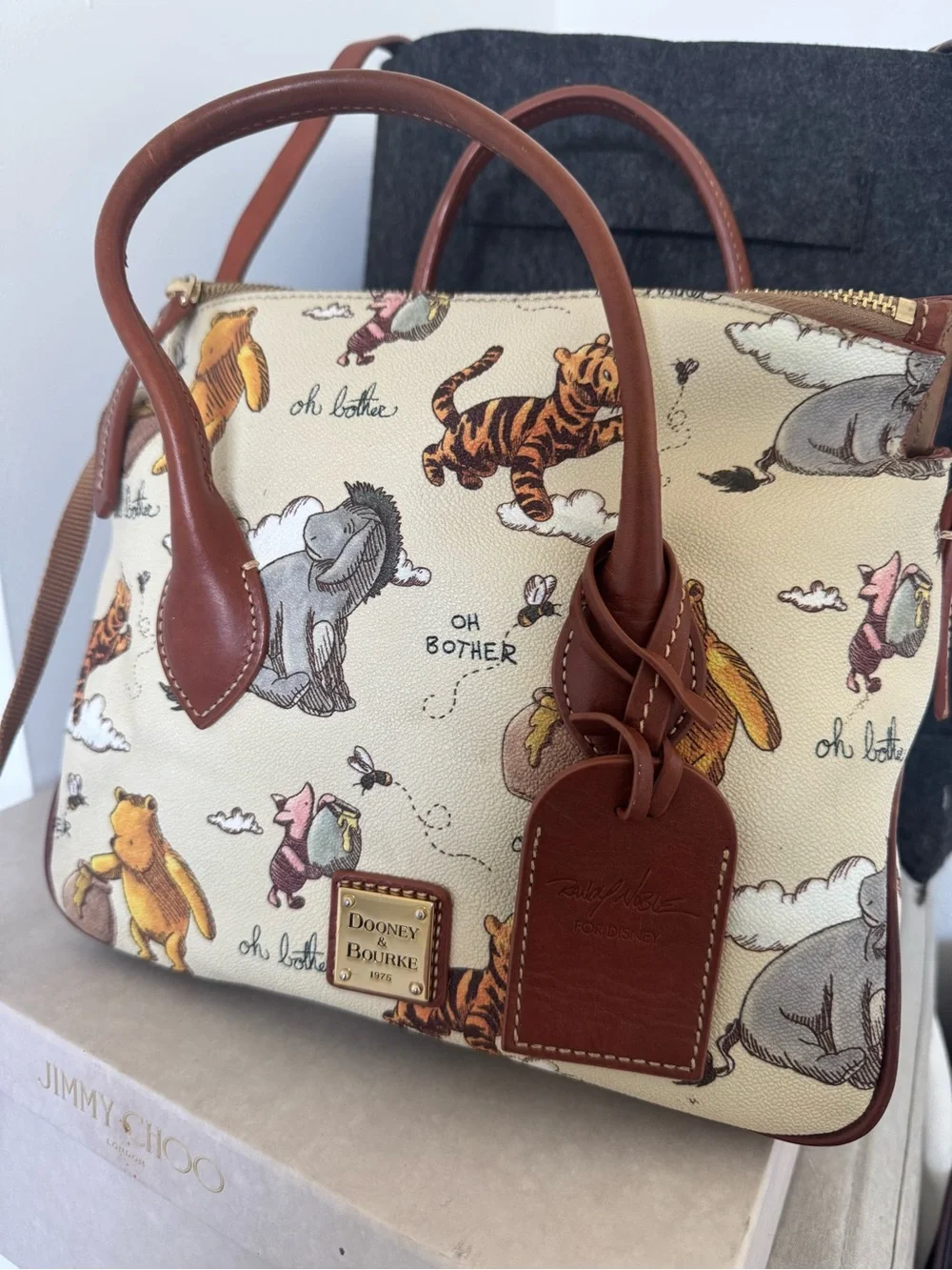 Dooney & Bourke Cream Winnie the Pooh Print Satchel with Brown Trim - Picture 4 of 6